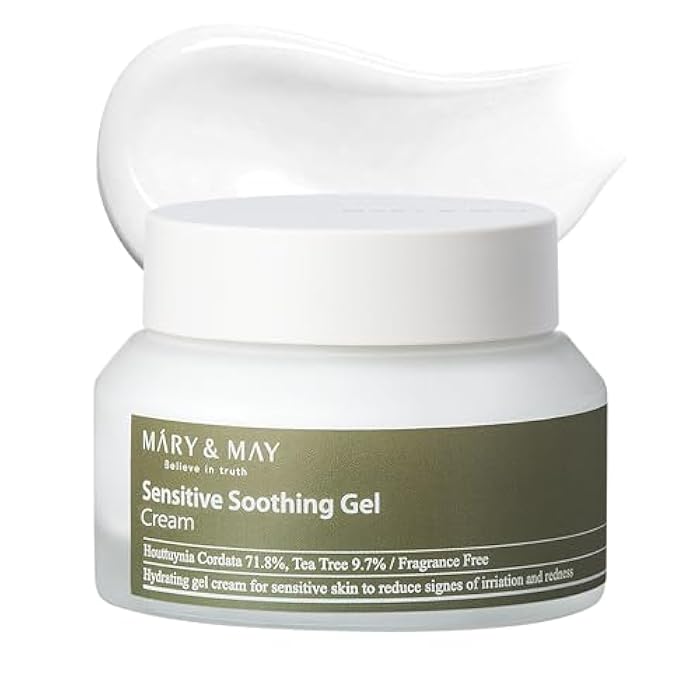 MARY & MAY Mary&May Sensitive Soothing Gel Cream - Instant Cooling and Redness Relief, Pore-Tightening Face Cream with Tea Tree and Houttuynia Cordata Extracts - No Sticky, Refreshing Finish, 2.46oz. - Image 1