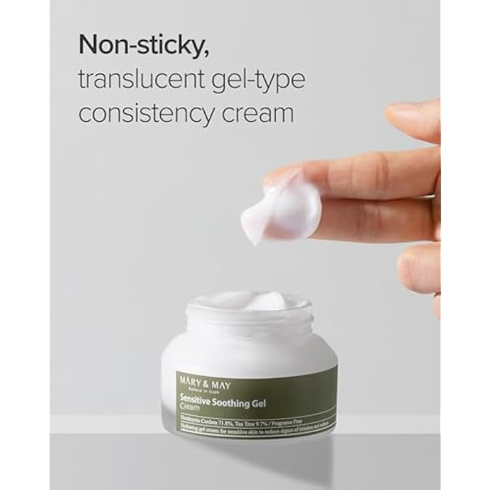 MARY & MAY Mary&May Sensitive Soothing Gel Cream - Instant Cooling and Redness Relief, Pore-Tightening Face Cream with Tea Tree and Houttuynia Cordata Extracts - No Sticky, Refreshing Finish, 2.46oz. - Image 4