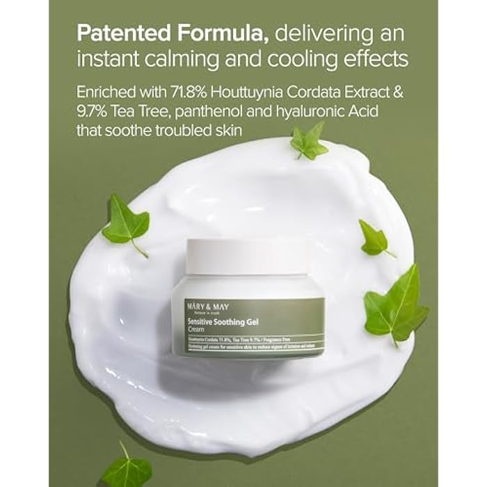 MARY & MAY Mary&May Sensitive Soothing Gel Cream - Instant Cooling and Redness Relief, Pore-Tightening Face Cream with Tea Tree and Houttuynia Cordata Extracts - No Sticky, Refreshing Finish, 2.46oz. - Image 3