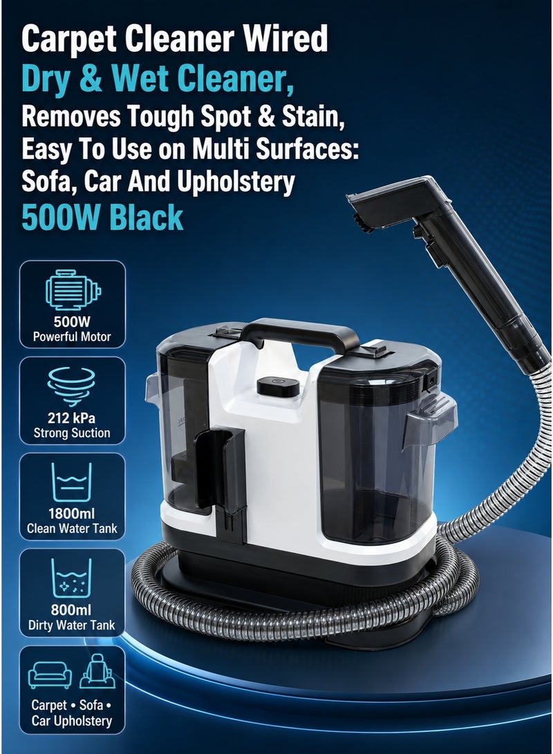 X-Panda Carpet Cleaner Wired Dry & Wet Cleaner, Removes Tough Spot & Stain, Easy To Use on Multi Surfaces: Sofa, Car And Upholstery 500W Black - Image 1