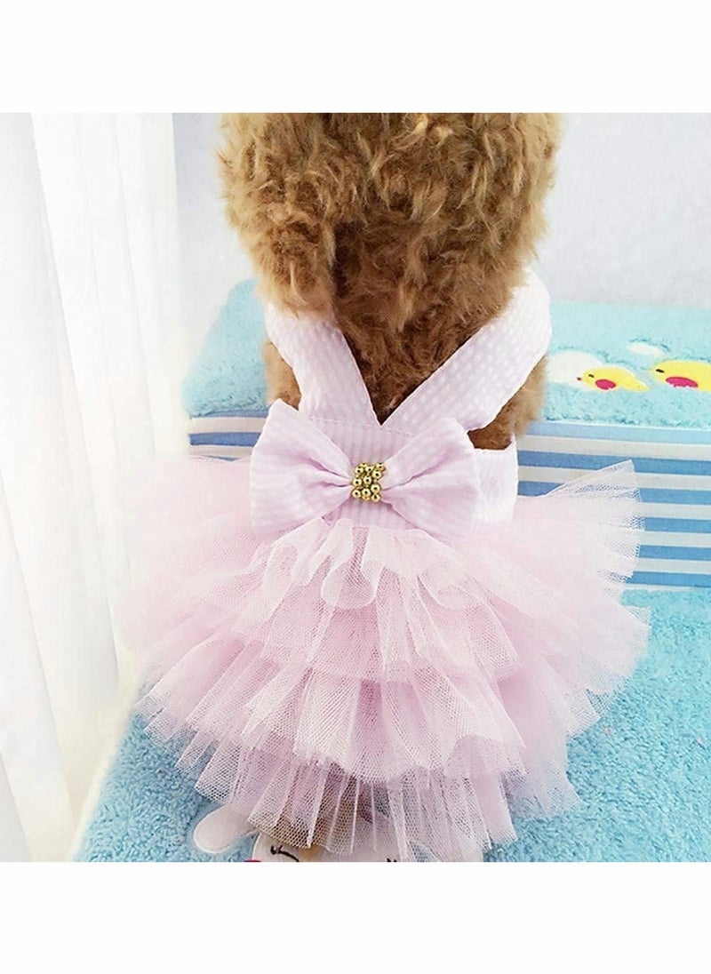 KASTWAVE Pet Dog Dress for Girl and Boy Doggy Cats Rabbit Fancy Adorable Striped Mesh Dress Princess Petite Vest Doggie Bowknot Dresses for Small Dogs Pomeranian Chihuahua Skirt Pet Puppy (Pink S)  - Image 3