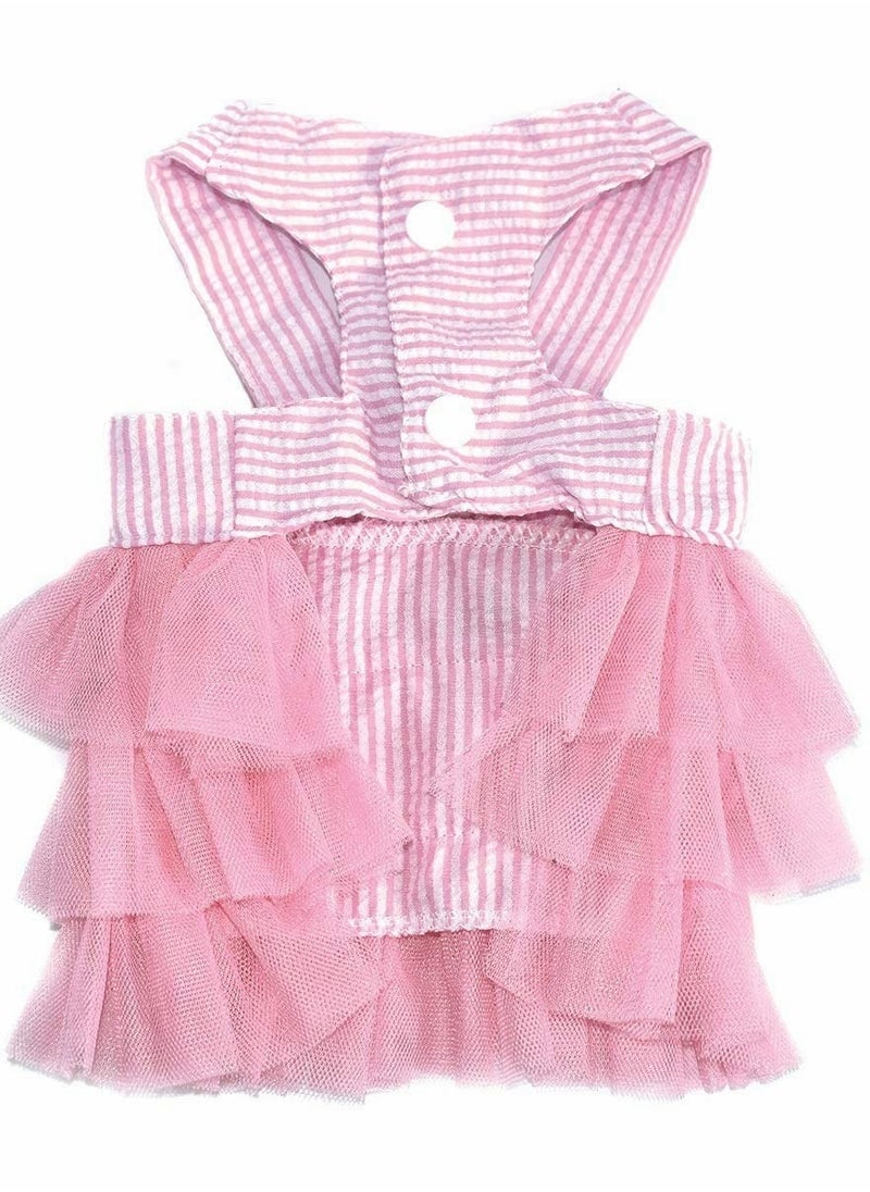 KASTWAVE Pet Dog Dress for Girl and Boy Doggy Cats Rabbit Fancy Adorable Striped Mesh Dress Princess Petite Vest Doggie Bowknot Dresses for Small Dogs Pomeranian Chihuahua Skirt Pet Puppy (Pink S)  - Image 2