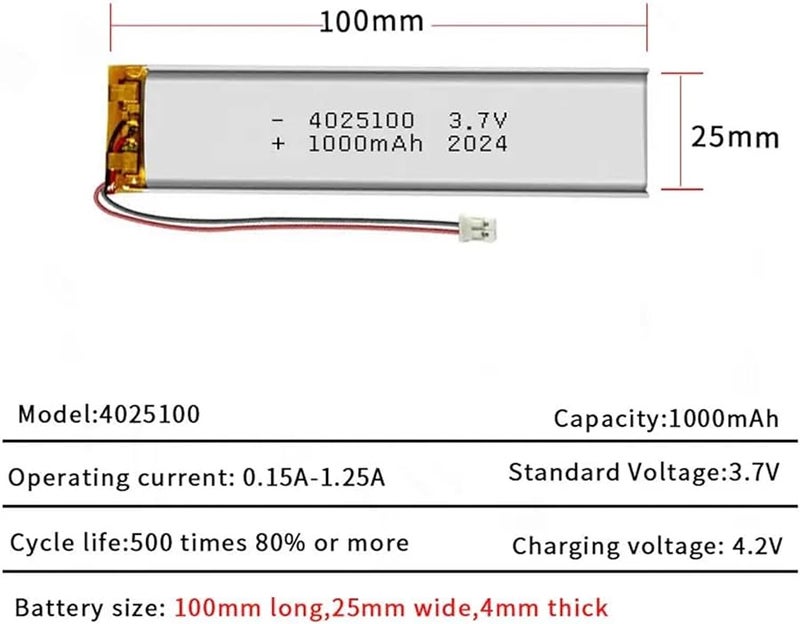 4025100 3 7V 1000mAh Rechargeable Lithium Battery 4 PCS Pack - Image 4