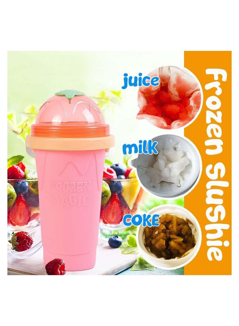 Slushy Maker Ice Cup Travel Portable Double Layer Silica Cup Pinch Cup Hot Summer Cooler Smoothie Silicon Cup Pinch into Ice Children's Adult Slushy Ice Cup Pink - Image 4