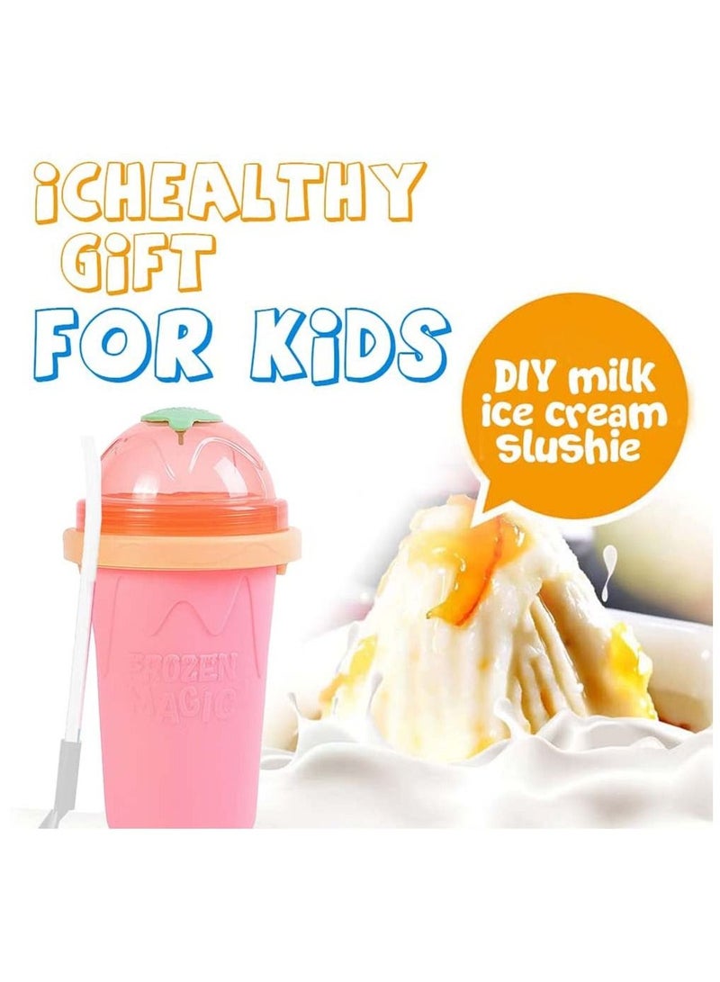 Slushy Maker Ice Cup Travel Portable Double Layer Silica Cup Pinch Cup Hot Summer Cooler Smoothie Silicon Cup Pinch into Ice Children's Adult Slushy Ice Cup Pink - Image 5