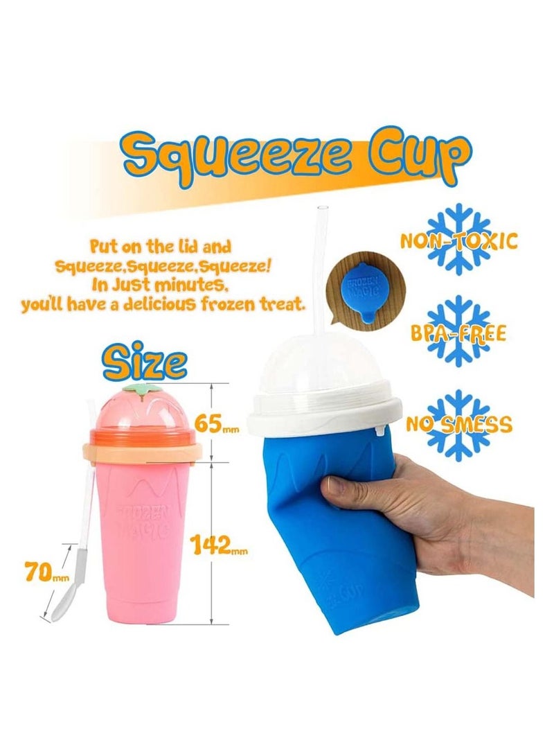 Slushy Maker Ice Cup Travel Portable Double Layer Silica Cup Pinch Cup Hot Summer Cooler Smoothie Silicon Cup Pinch into Ice Children's Adult Slushy Ice Cup Pink - Image 3