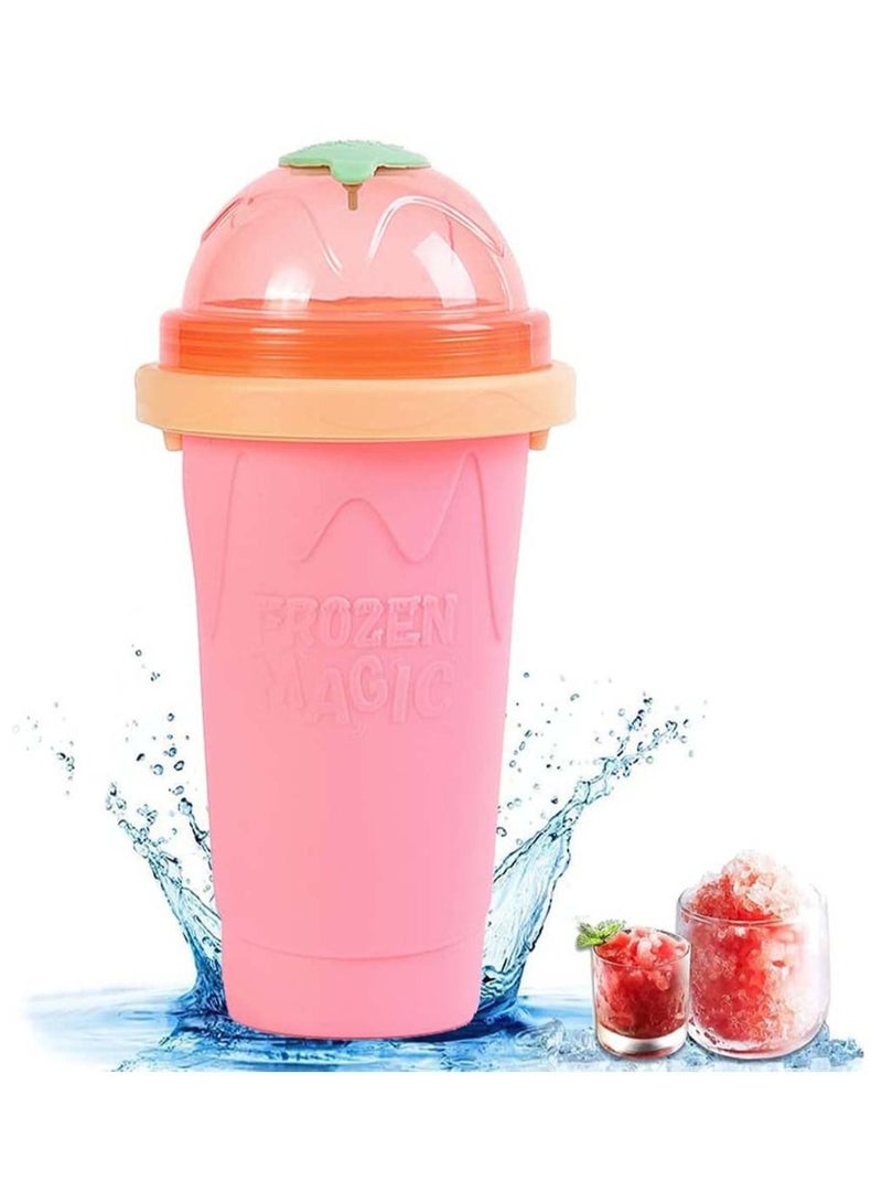 Slushy Maker Ice Cup Travel Portable Double Layer Silica Cup Pinch Cup Hot Summer Cooler Smoothie Silicon Cup Pinch into Ice Children's Adult Slushy Ice Cup Pink - Image 1