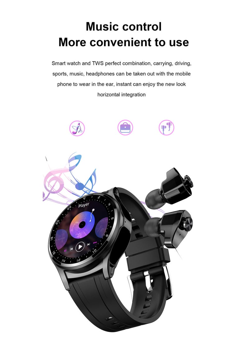AROAQ - GT66 Smart Watch with TWS Earphones NFC Music Control 1.39 HD Screen Bluetooth Call Healthy Monitoring 100+ Sports Modes - Image 1
