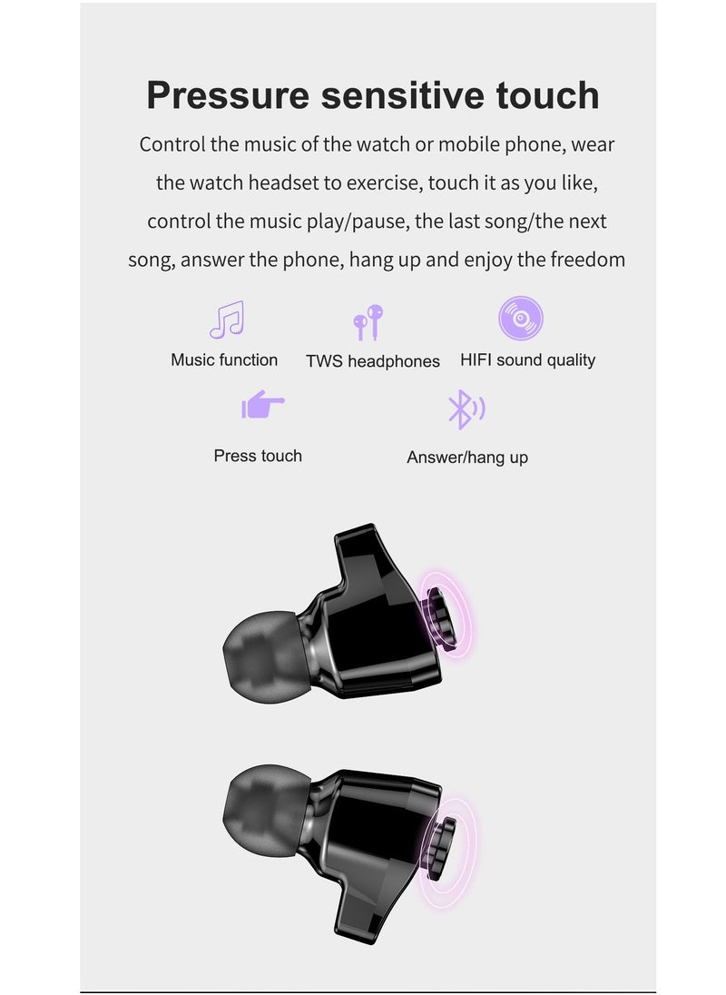AROAQ - GT66 Smart Watch with TWS Earphones NFC Music Control 1.39 HD Screen Bluetooth Call Healthy Monitoring 100+ Sports Modes - Image 1