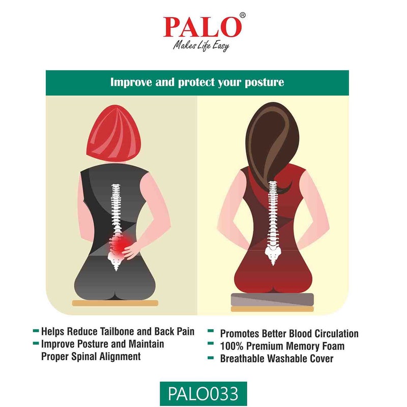 PALO PALO033 Orthopedic Memory Foam Coccyx Seat Cushion for Tailbone Pain Relief for OfficeHome Chair M Below 80Kg Wt Black Mesh - Image 2