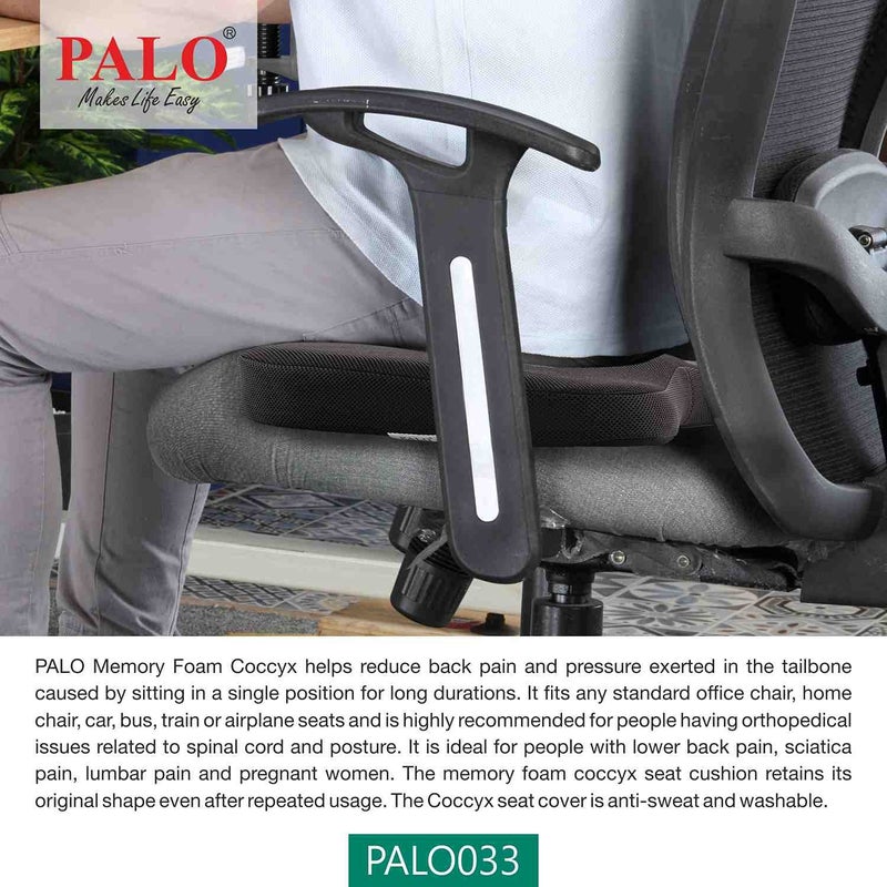 PALO PALO033 Orthopedic Memory Foam Coccyx Seat Cushion for Tailbone Pain Relief for OfficeHome Chair M Below 80Kg Wt Black Mesh - Image 3
