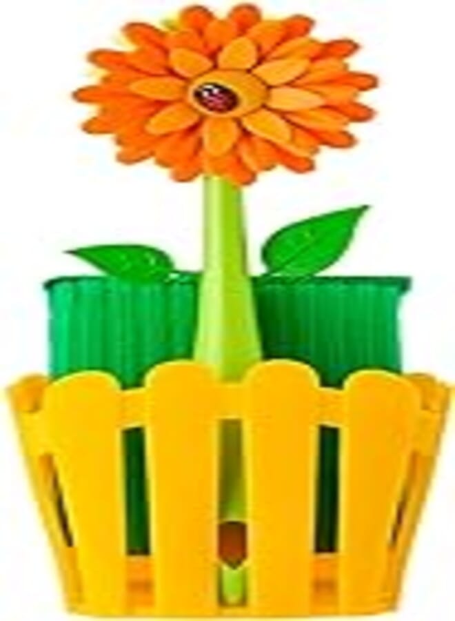Vigar Flower Power Dishes Cleaning Brush and Sponge, Set of 2 - Multi Color