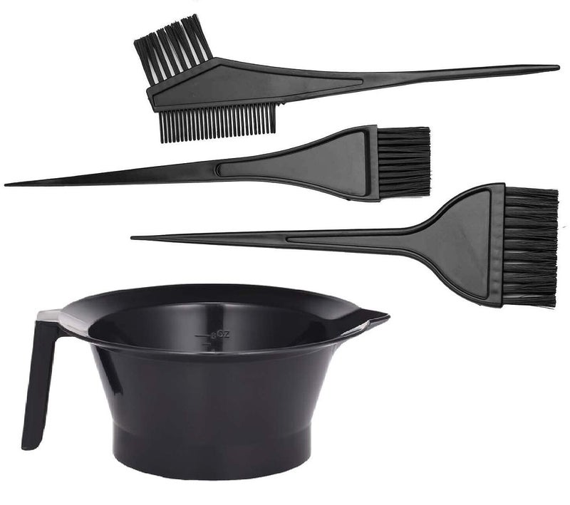 CRIYALE Hair Dye Coloring Bowl Salon Tools, Professional Hair Colouring Dyeing Kit Nylon Bristles Brush With Bowl Set For Men And Women - Black (3 Brush - 1 Bowl) (4Pc-Haircomb-A1), 300 milliliter - Image 1