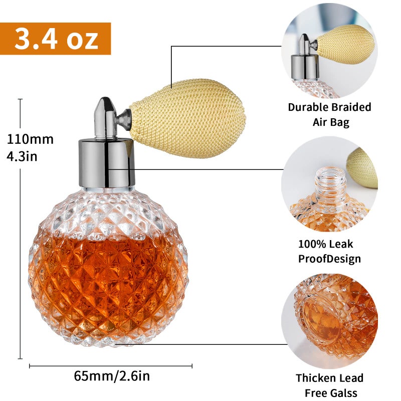 LINALL Vintage Atomizer Spray Bottle Perfume Bottle-100ml/3.4oz Empty Refillable Perfume Atomizer Glass Bottle Great for Home Decoration Cocktail - Image 2