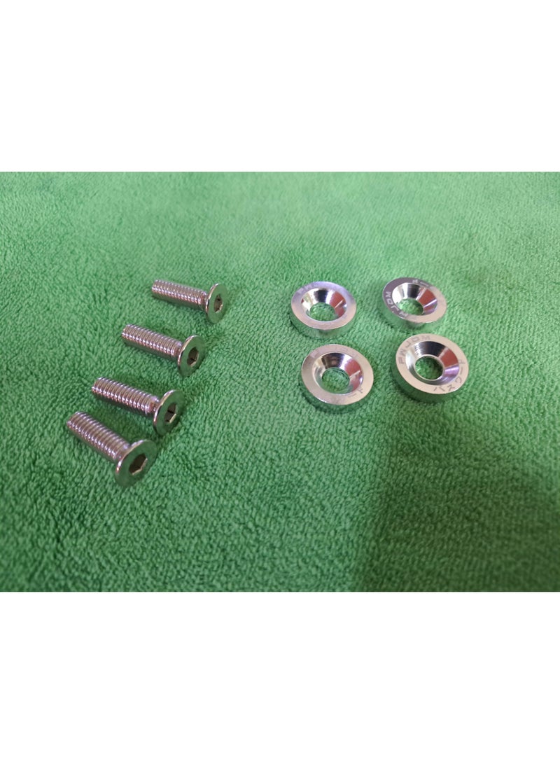 A set of silver screws and nuts for all types of cars, including M6 screws for license plates or any other part of the car that needs secure and professional fastening, plus nuts for the bumper. The set consists of 4 pieces and 4 nuts.A set of silver screws and nuts for all types of cars, including M6 screws for license plates or any other part of the car that needs secure and professional fastening, plus nuts for the bumper. The set consists of 4 pieces and 4 nuts. - Image 1