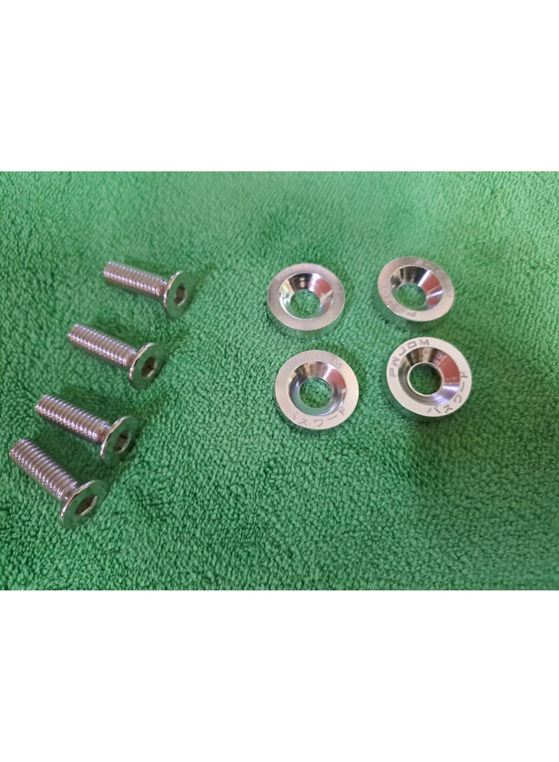 A set of silver screws and nuts for all types of cars, including M6 screws for license plates or any other part of the car that needs secure and professional fastening, plus nuts for the bumper. The set consists of 4 pieces and 4 nuts.A set of silver screws and nuts for all types of cars, including M6 screws for license plates or any other part of the car that needs secure and professional fastening, plus nuts for the bumper. The set consists of 4 pieces and 4 nuts. - Image 2