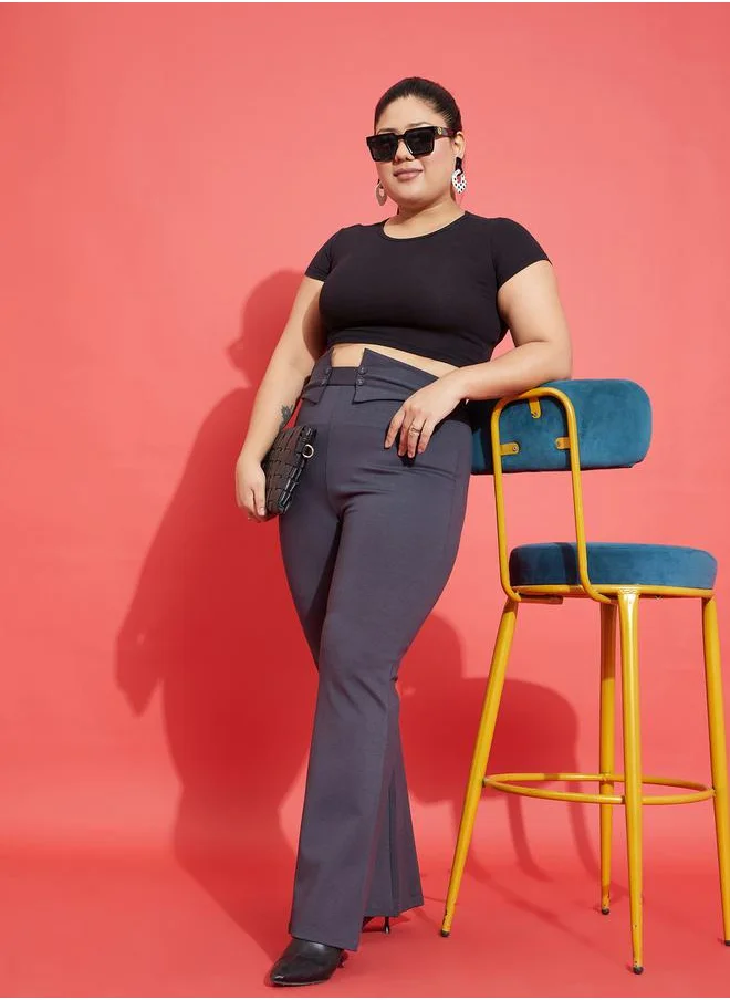 SASSAFRAS Front Button Detail Bell Bottom Trousers by Styli
