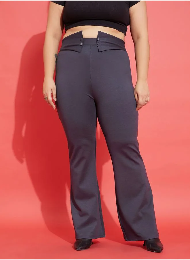 SASSAFRAS Front Button Detail Bell Bottom Trousers by Styli