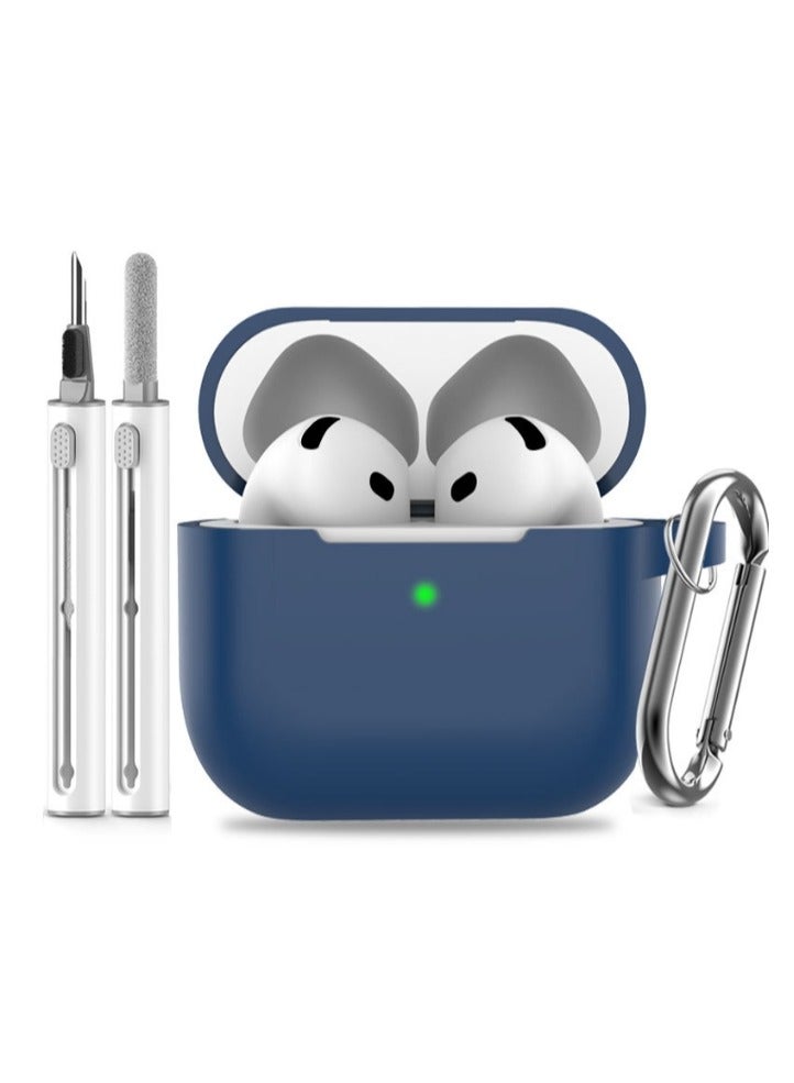Suitable For Airpods 4 Protective Case （2024） With Cleaning Kit, Soft Silicone Protective Case Suitable For Airpods 4th Generation Women'S And Men'S Protective Cases, With Keychain，Blue - Image 1