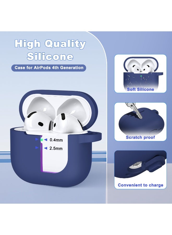 Suitable For Airpods 4 Protective Case （2024） With Cleaning Kit, Soft Silicone Protective Case Suitable For Airpods 4th Generation Women'S And Men'S Protective Cases, With Keychain，Blue - Image 3