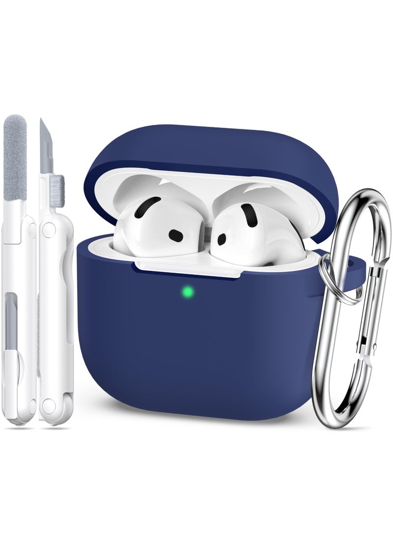 Suitable For Airpods 4 Protective Case （2024） With Cleaning Kit, Soft Silicone Protective Case Suitable For Airpods 4th Generation Women'S And Men'S Protective Cases, With Keychain，Blue - Image 2