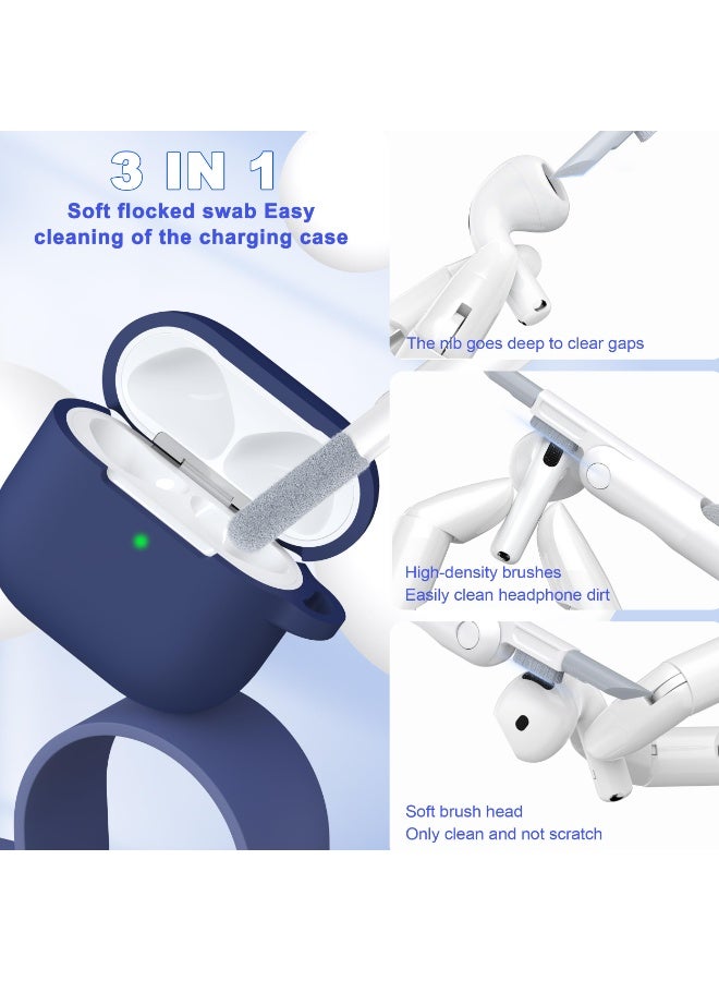 Suitable For Airpods 4 Protective Case （2024） With Cleaning Kit, Soft Silicone Protective Case Suitable For Airpods 4th Generation Women'S And Men'S Protective Cases, With Keychain，Blue - Image 4