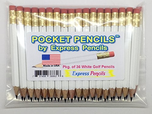Express Pencils Half Pencils with Eraser - Golf, Classroom, Pew, Short, Mini, Small, Non Toxic - Hexagonal, Sharpened, #2 Pencil, Color - White, Pkg of 36 Pocket Pencils™ - Image 3