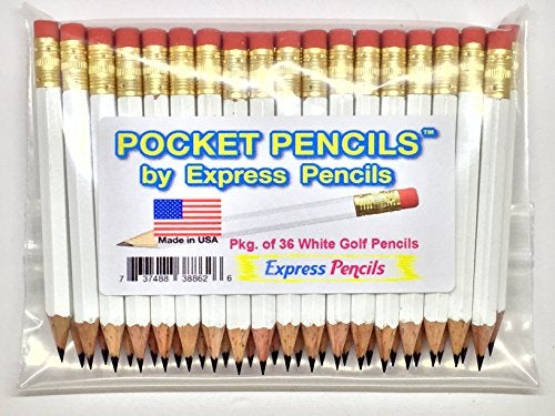 Express Pencils Half Pencils with Eraser - Golf, Classroom, Pew, Short, Mini, Small, Non Toxic - Hexagonal, Sharpened, #2 Pencil, Color - White, Pkg of 36 Pocket Pencils™ - Image 2