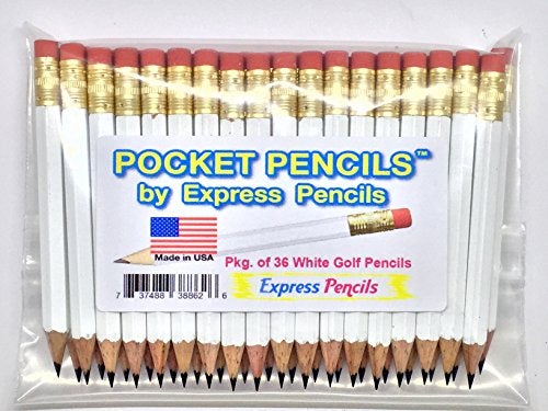 Express Pencils Half Pencils with Eraser - Golf, Classroom, Pew, Short, Mini, Small, Non Toxic - Hexagonal, Sharpened, #2 Pencil, Color - White, Pkg of 36 Pocket Pencils™ - Image 1
