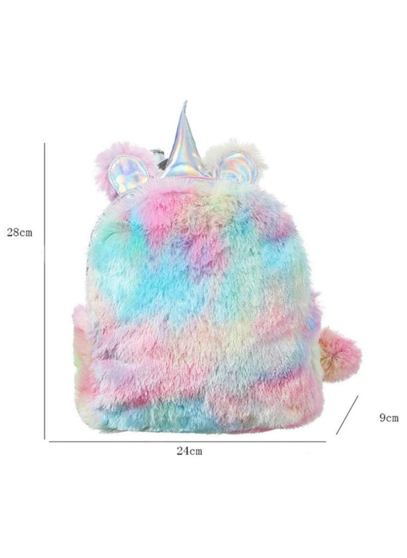Generic Plush Mini Backpack for Girls Soft Shiny Rainbow School Bag Travel Hiking Gift Adjustable Straps Top Handle PU Material Eye Catching Large Compartment Inner Pouch  - Image 2