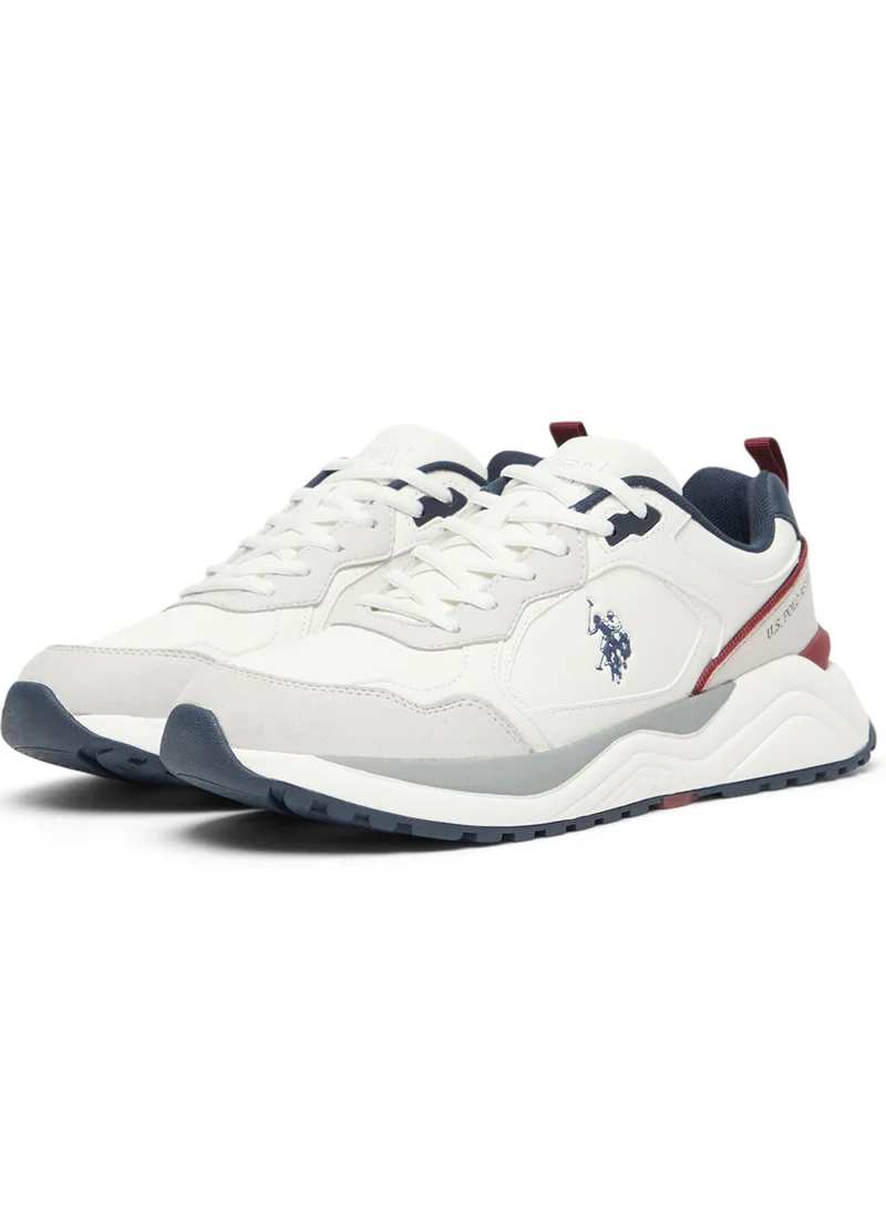 يو اس بولو اسن Men's White Retro Low-Top Sneakers - Classic Look with Lace-Up Design and Cushioned Sole for Everyday Comfort