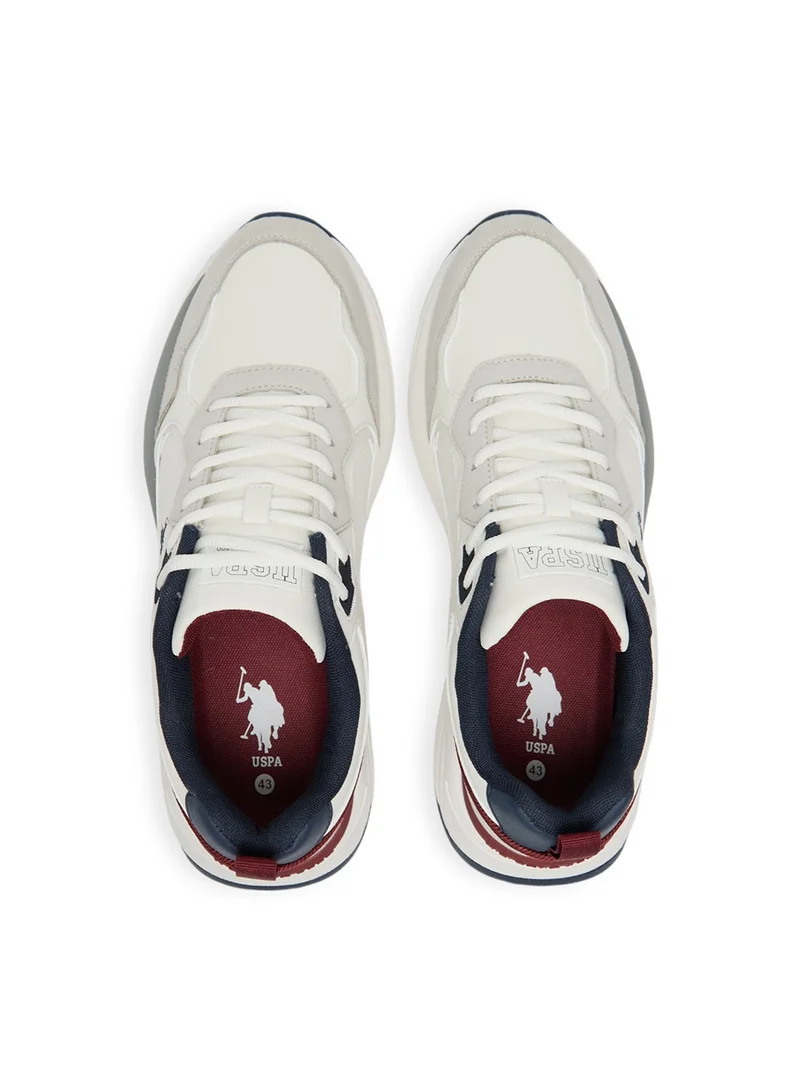 يو اس بولو اسن Men's White Retro Low-Top Sneakers - Classic Look with Lace-Up Design and Cushioned Sole for Everyday Comfort