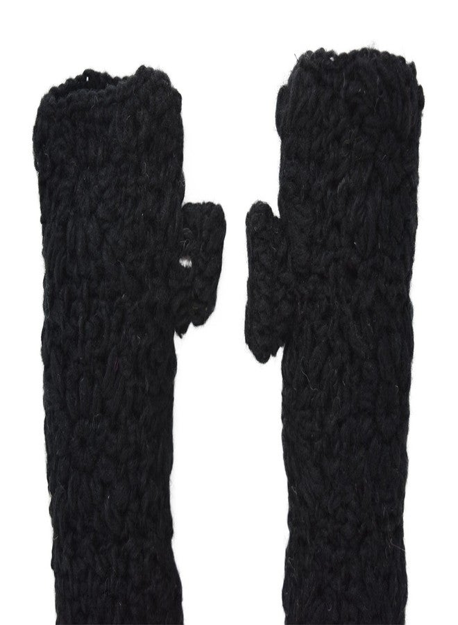 Nickanny's Thermal Insulated Lined Cable Knit Arm Warmer Fingerless Gloves Thumb Hole Gloves Mittens (Black) - Image 2