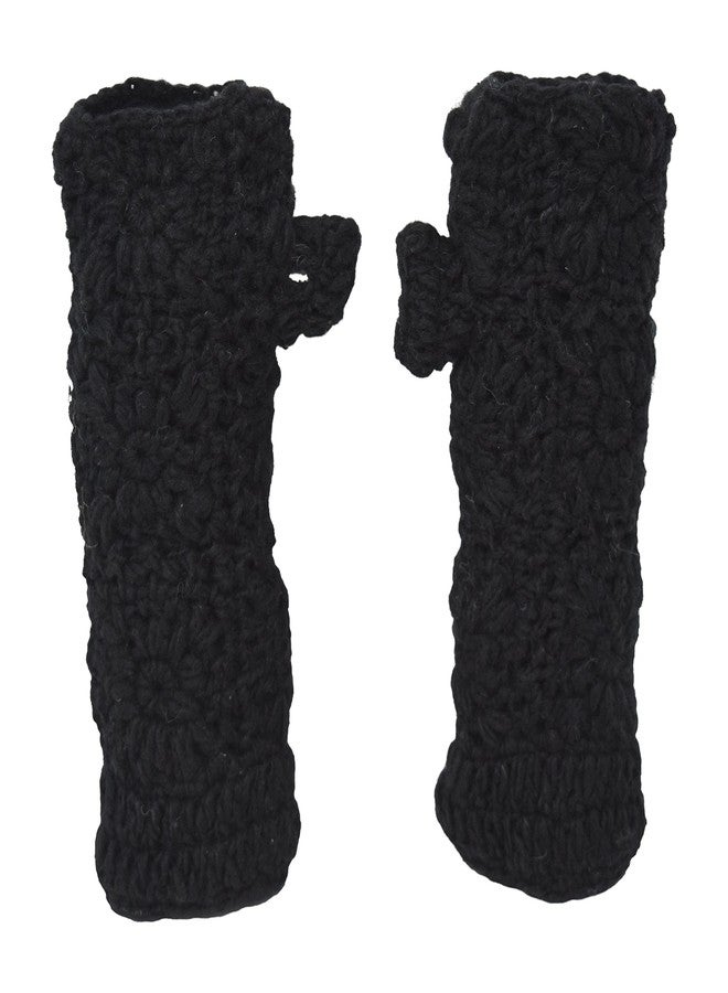 Nickanny's Thermal Insulated Lined Cable Knit Arm Warmer Fingerless Gloves Thumb Hole Gloves Mittens (Black) - Image 1