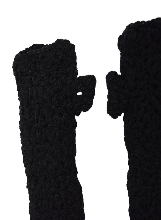 Nickanny's Thermal Insulated Lined Cable Knit Arm Warmer Fingerless Gloves Thumb Hole Gloves Mittens (Black) - Image 3