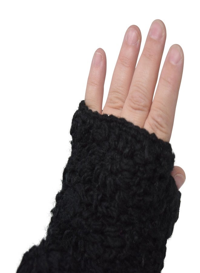 Nickanny's Thermal Insulated Lined Cable Knit Arm Warmer Fingerless Gloves Thumb Hole Gloves Mittens (Black) - Image 5