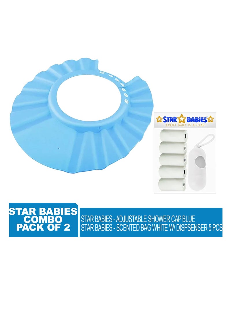 STAR BABiES Star Babies - Combo Pack of 2- Adjustable Shower Cap with Scented Bag (5 Pcs w/Dispenser) - White  - Image 2