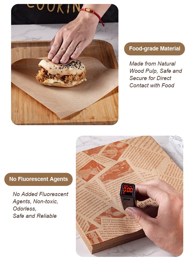 Solerconm 100 Sheets Food Grade Oil Proof Paper for Bread, Sandwich, Burger & Fries, Greaseproof & Waterproof Baking Tray Liners, 18×18cm, for Restaurant, Hotel & Commercial Use - Image 2