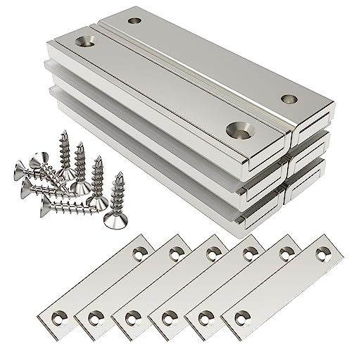 Magnetpro Rectangular Magnets 70 LB Force Size 2.36" x 0.53" x 0.20" with Counterparts and Countersunk Hole, Household and Industrial Pot Magnet with Screws Pack of 6 - Image 1