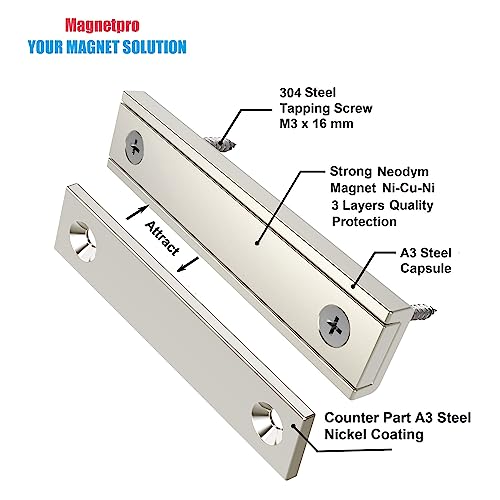 Magnetpro Rectangular Magnets 70 LB Force Size 2.36" x 0.53" x 0.20" with Counterparts and Countersunk Hole, Household and Industrial Pot Magnet with Screws Pack of 6 - Image 2
