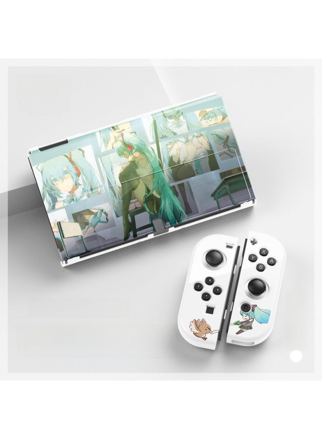 Switch Oled One Piece Hard Shell Painted Pattern Protective Shell Split Hard Shell Nintendo PC Hard Shell-Model:oled Hatsune Future White - Image 3