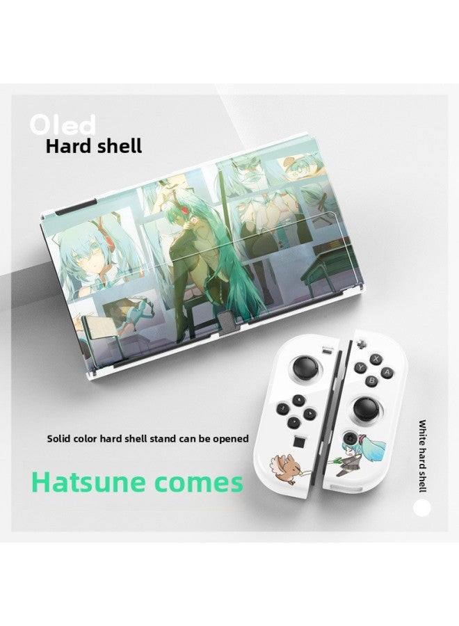 Switch Oled One Piece Hard Shell Painted Pattern Protective Shell Split Hard Shell Nintendo PC Hard Shell-Model:oled Hatsune Future White - Image 1