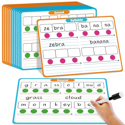 Laffunz 12 Packs Phonemic Awareness Dry Erase Board Speech Therapy Material Dry Erase Phonics Games Flash Cards Elkonin Boxes Science of Reading Spelling Manipulatives Classroom Materials Must Have - Image 1