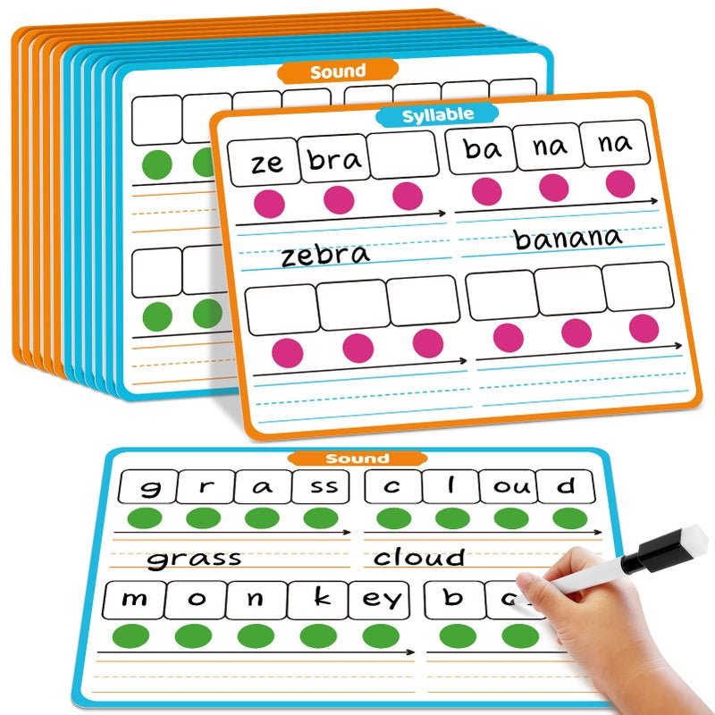 Laffunz 12 Packs Phonemic Awareness Dry Erase Board Speech Therapy Material Dry Erase Phonics Games Flash Cards Elkonin Boxes Science of Reading Spelling Manipulatives Classroom Materials Must Have - Image 3