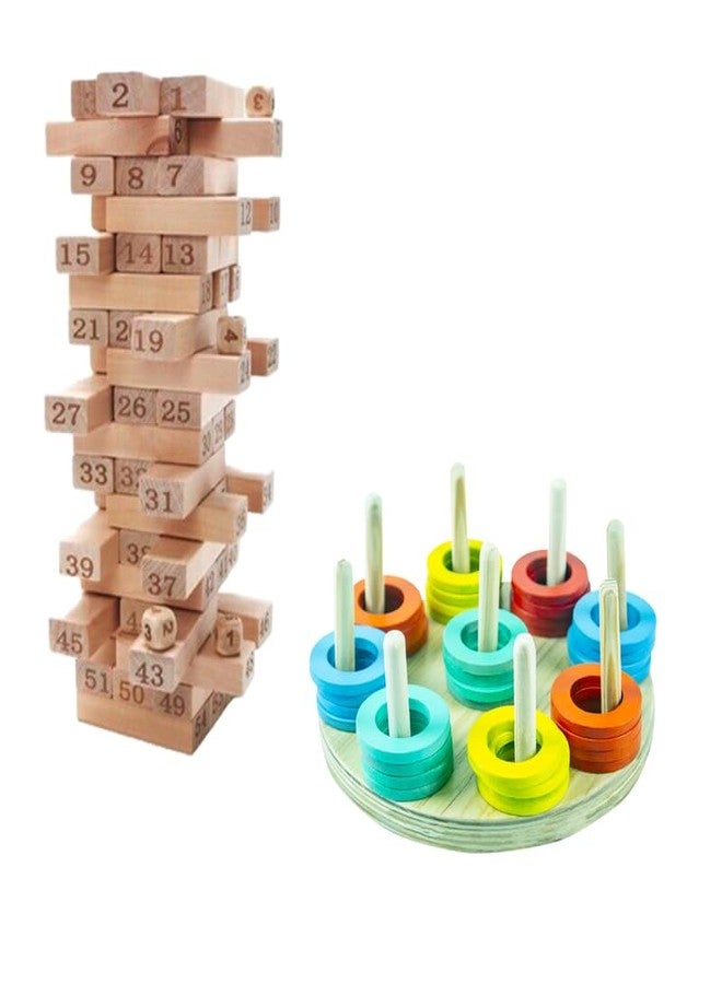 Techny Birds Technybirds Wooden Blocks and Wooden Ring Sorter Combo | Educational Toys for Kids | Montessori Learning | Building Skills | Shape and Color Recognition - Image 1