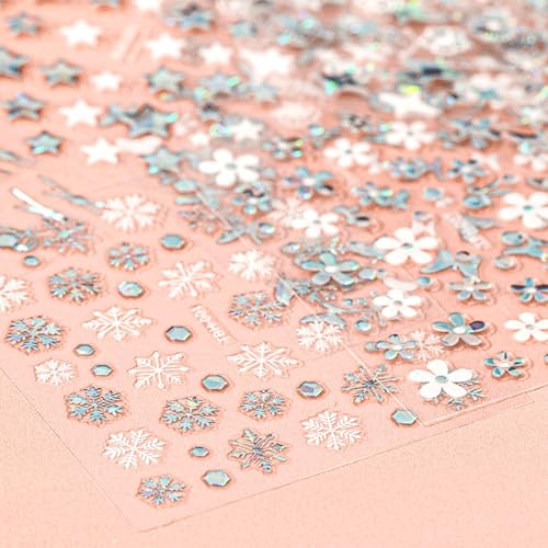 TOGZOM 30 Sheet Silver Nail Art Stickers 3D Self-Adhesive Nail Decals Star Moon Flower Leaf Stripe Design Aurora Laser Nail Stickers Heart Butterfly Nail Art Supplies DIY Nail Decoration for Women - Image 4