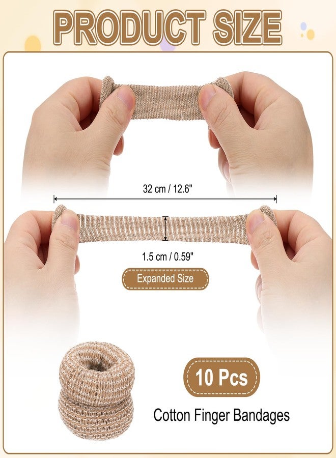 PATIKIL 10 PCS Cotton Finger Bandages Tip, 32 x 1.5 cm First Aid Finger Bandages Protectors for Cuts Sprains Swelling Garden Kitchen Sculpture, Skin Tone - Image 2