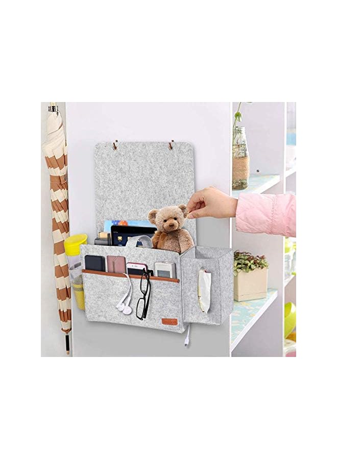 The Bros Bedside Pocket Felt Hanging Storage Bag with Tissue Box and Water Bottle Holder, Dorm Bedroom Bed Sofa Organizer for Phone, Tablet, Remote, Magazines, Light Grey  - Image 2