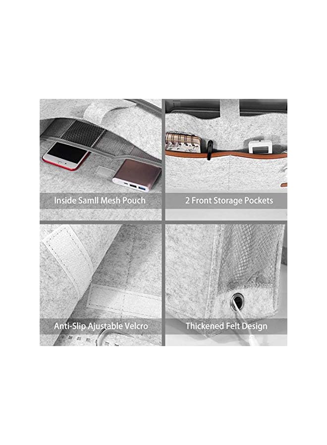 The Bros Bedside Pocket Felt Hanging Storage Bag with Tissue Box and Water Bottle Holder, Dorm Bedroom Bed Sofa Organizer for Phone, Tablet, Remote, Magazines, Light Grey  - Image 3