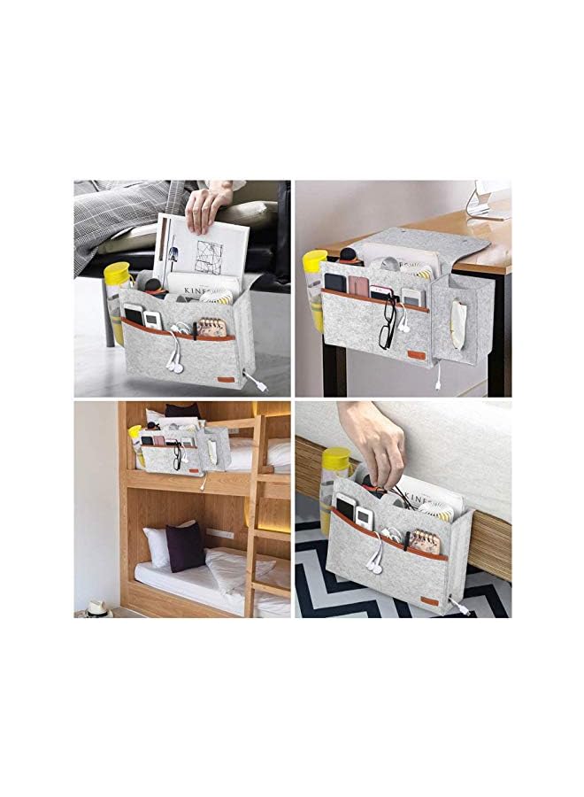 The Bros Bedside Pocket Felt Hanging Storage Bag with Tissue Box and Water Bottle Holder, Dorm Bedroom Bed Sofa Organizer for Phone, Tablet, Remote, Magazines, Light Grey  - Image 5